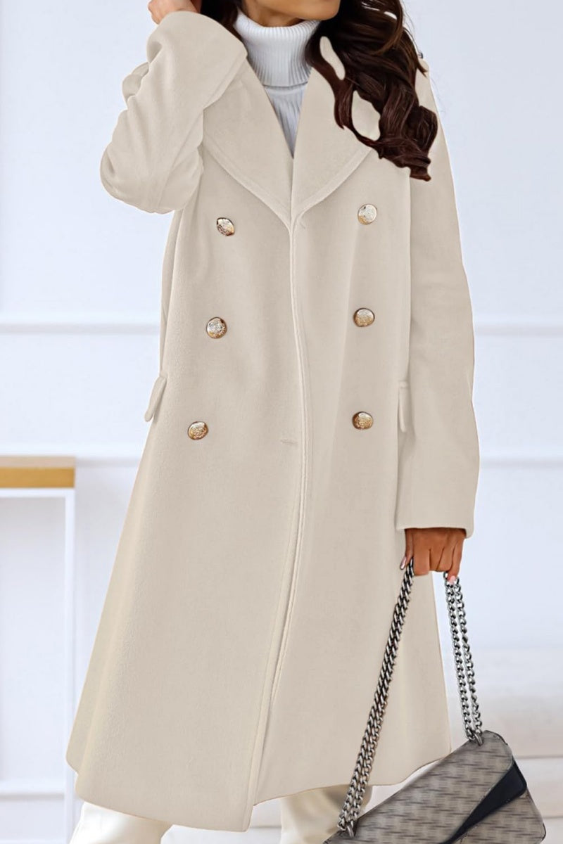 Chouyatou Women's Winter Jacket Double-Breasted Wool Blend Warm Long Trench Coat