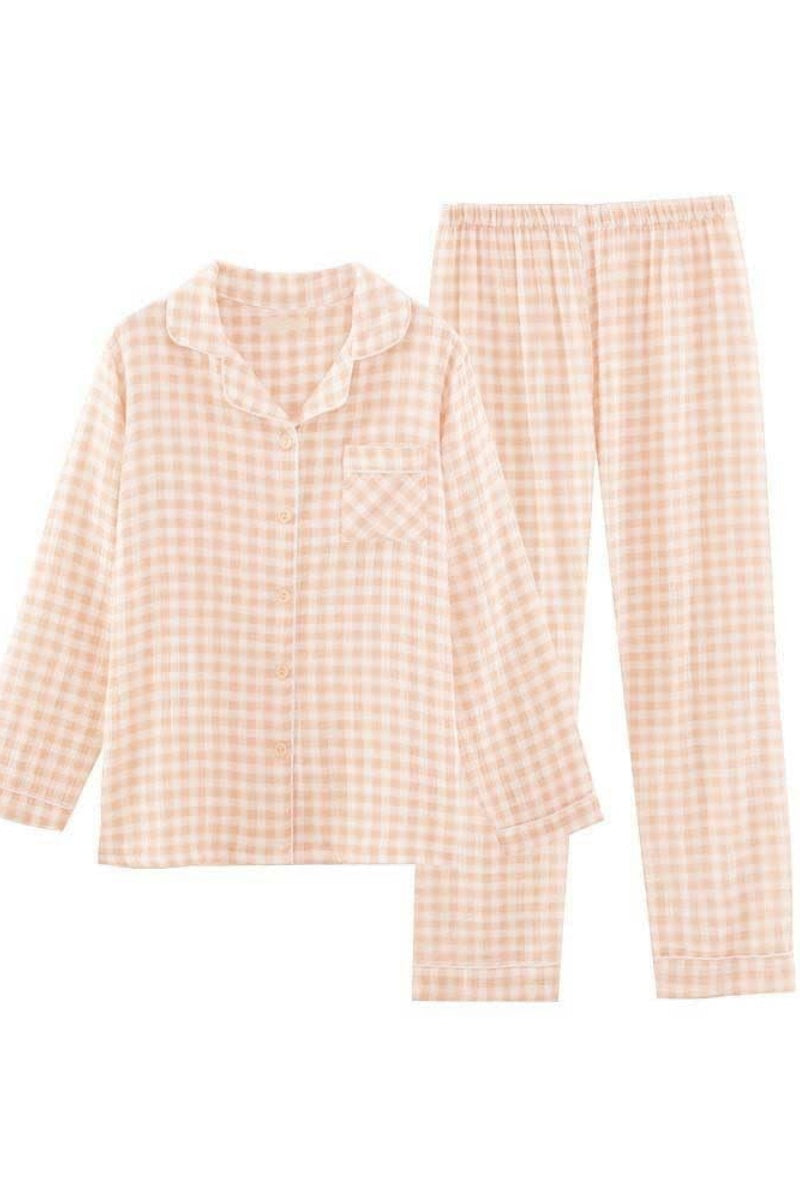 Chouyatou Cotton Pajama Sets Long Sleeve Button Down Shirt and Pants Sleepwear 2 Piece Gingham Pj Set