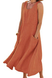 Chouyatou Women's Summer Casual Tank Dress Sleeveless Cotton Linen Long Maxi Dress with Pockets
