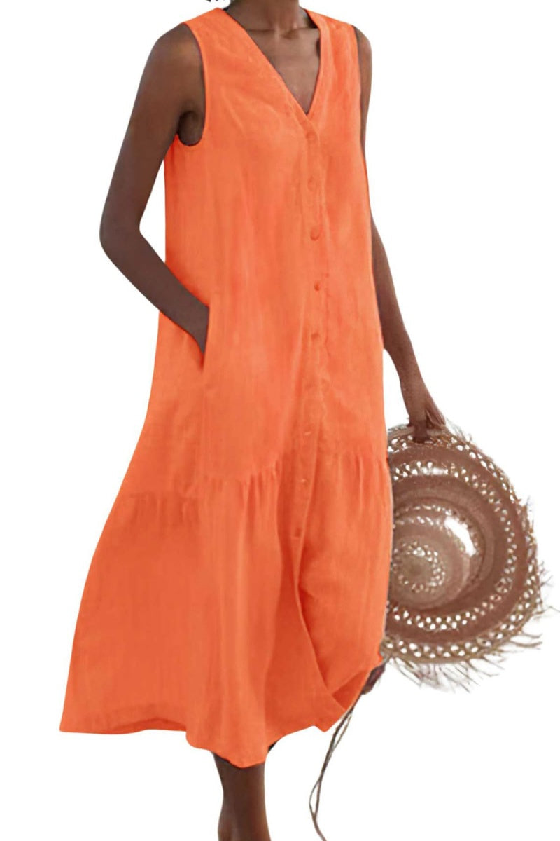 Chouyatou Women's Summer Sleeveless Button Down Cotton Tank Dress Loos CHOUYATOU Chouyatou Women's Summer Sleeveless Button Down Cotton Tank Dress Loos CHOUYATOU