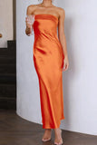 Chouyatou Women's Summer Satin Silk Maxi Bodycon Dresses Strapless Tube Backless Hollow Out Elegant Long Party Club Dress