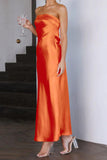Chouyatou Women's Summer Satin Silk Maxi Bodycon Dresses Strapless Tube Backless Hollow Out Elegant Long Party Club Dress