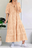 Chouyatou Women's Summer Loose Floral Lace Eyelet Dress Boho Casual Notch Neck Maxi Tunic Beach Dress