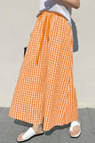 Chouyatou Women's Plaid Wide Leg Culotte Pants Gingham High Elastic Waisted Cropped Palazzo Pants with Pockets