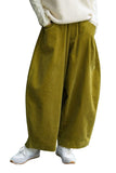 Chouyatou Women Corduroy Barrel Pants Wide Leg Vintage Mid Rise Y2k Baggy Boyfriend Pants