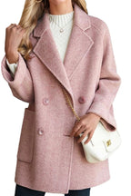 Chouyatou Women Wool Coat Peacoat Jacket Thick Loose Double Breasted Pea Coat Woolen Winter Overcoat
