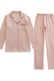 Chouyatou Womens Cotton Gauze Pajama Set Long Sleeve Button Up Shirt and Pants 2 Piece Cute Printed Pj Set