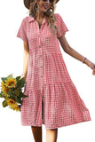 Chouyatou Women's Summer Flutter Sleeve Midi Long Gingham Dress Plaid Button Down Shirt Dress