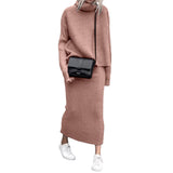 Chouyatou Women's Turtleneck 2 Piece Outfits Ribbed Knit Sweater Midi Pencil Skirt Set
