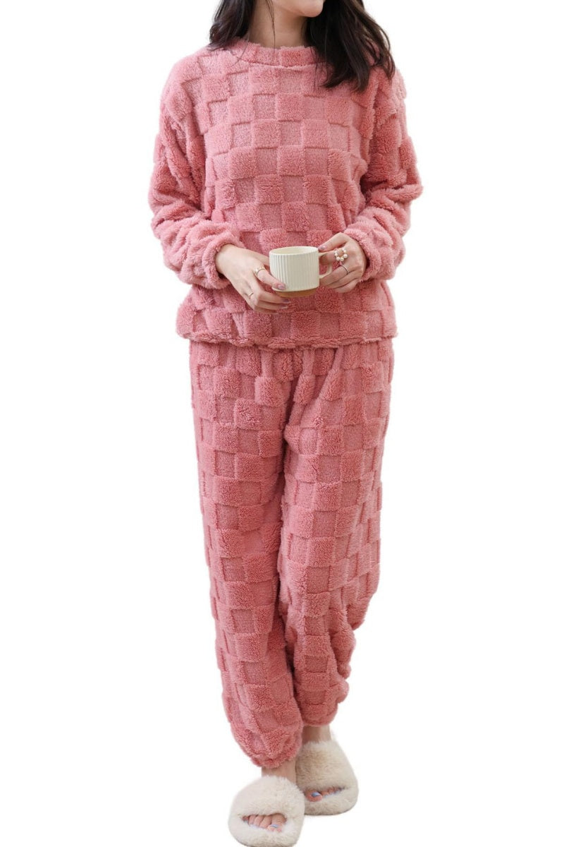 Chouyatou Women's Fluffy Pajamas Set Soft Comfy Fleece Pj Set 2 Piece Loungewear Winter Warm Sleepwear