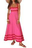 Chouyatou Women's Rickrack Trim Spaghetti Strap Square Neck Tank Maxi Dress Sleeveless Long Beach A-Line Sundress
