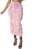 Chouyatou Women's Vintage 90s Drawstring Stretchy Zipper Muti-Pockets Pencil Long Cargo Skirt