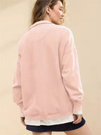 Chouyatou Women's Fashion V Neck Snap Button Long Sleeve Casual Loose Pullover Sweatshirt Activewear