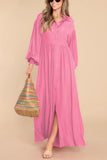 Chouyatou Women's Casual Long Sleeve Button Down Shirt Dress Elegant Pleated Flowy Swing Maxi Dress