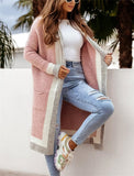 Chouyatou Women's Color Block Vertical Striped Open Front Oversized Hooded Long Cardigan Sweaters with Pockets