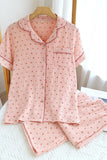 Chouyatou Womens Cute Pajama Set Short Sleeve Button Up Shirt and Shorts 2 Piece Cotton Pj Sets