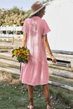 Chouyatou Women's Summer Flutter Sleeve Midi Long Gingham Dress Plaid Button Down Shirt Dress