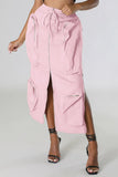 Chouyatou Women's Vintage 90s Drawstring Stretchy Zipper Muti-Pockets Pencil Long Cargo Skirt