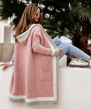 Chouyatou Women's Color Block Vertical Striped Open Front Oversized Hooded Long Cardigan Sweaters with Pockets