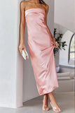 Chouyatou Women's Summer Satin Silk Maxi Bodycon Dresses Strapless Tube Backless Hollow Out Elegant Long Party Club Dress