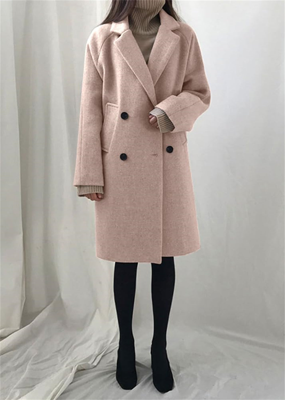 Chouyatou Women's Casual Notch Lapel Double Breasted Warm Pea Coat Overcoat