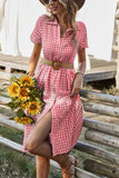 Chouyatou Women's Summer Flutter Sleeve Midi Long Gingham Dress Plaid Button Down Shirt Dress