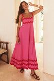Chouyatou Women's Rickrack Trim Spaghetti Strap Square Neck Tank Maxi Dress Sleeveless Long Beach A-Line Sundress