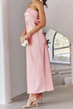 Chouyatou Women's Summer Satin Silk Maxi Bodycon Dresses Strapless Tube Backless Hollow Out Elegant Long Party Club Dress
