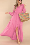 Chouyatou Women's Casual Long Sleeve Button Down Shirt Dress Elegant Pleated Flowy Swing Maxi Dress