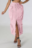Chouyatou Women's Vintage 90s Drawstring Stretchy Zipper Muti-Pockets Pencil Long Cargo Skirt