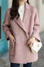 Chouyatou Women Wool Coat Peacoat Jacket Thick Loose Double Breasted Pea Coat Woolen Winter Overcoat