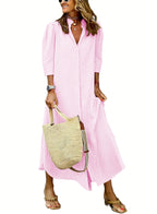 Chouyatou Women's Summer Boho Belted Striped Shirt Dress Casual Loose Short Sleeve Midi Long Beach Dress