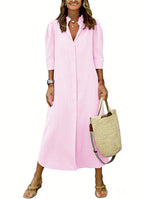 Chouyatou Women's Summer Boho Belted Striped Shirt Dress Casual Loose Short Sleeve Midi Long Beach Dress