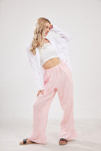 Chouyatou Womens Gingham Pants Wide Leg Lounge Pants Y2k Plaid Print Ruffle Hem Loose Trouser