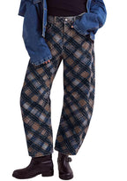 Chouyatou Women Boyfriend Baggy Barrel Jeans Floral Print Denim Ankle Pants Wide Leg Mid Rise Jeans Sweatpants Y2k Patchwork