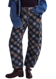 chouyatou Women Boyfriend Baggy Barrel Jeans Floral Print Denim Ankle Pants Wide Leg Mid Rise Jeans Sweatpants Y2k Patchwork