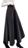 Chouyatou Women's Fall Winter A-Line Swing Pleated Long Maxi Wool Skater Skirt
