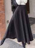 Chouyatou Women's Fall Winter A-Line Swing Pleated Long Maxi Wool Skater Skirt