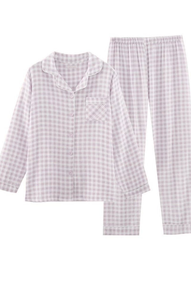 Chouyatou Cotton Pajama Sets Long Sleeve Button Down Shirt and Pants Sleepwear 2 Piece Gingham Pj Set