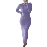 Chouyatou Women's Sexy Crewneck Long Sleeve Cable Knit Bodycon Maxi Pullover Sweater Dress