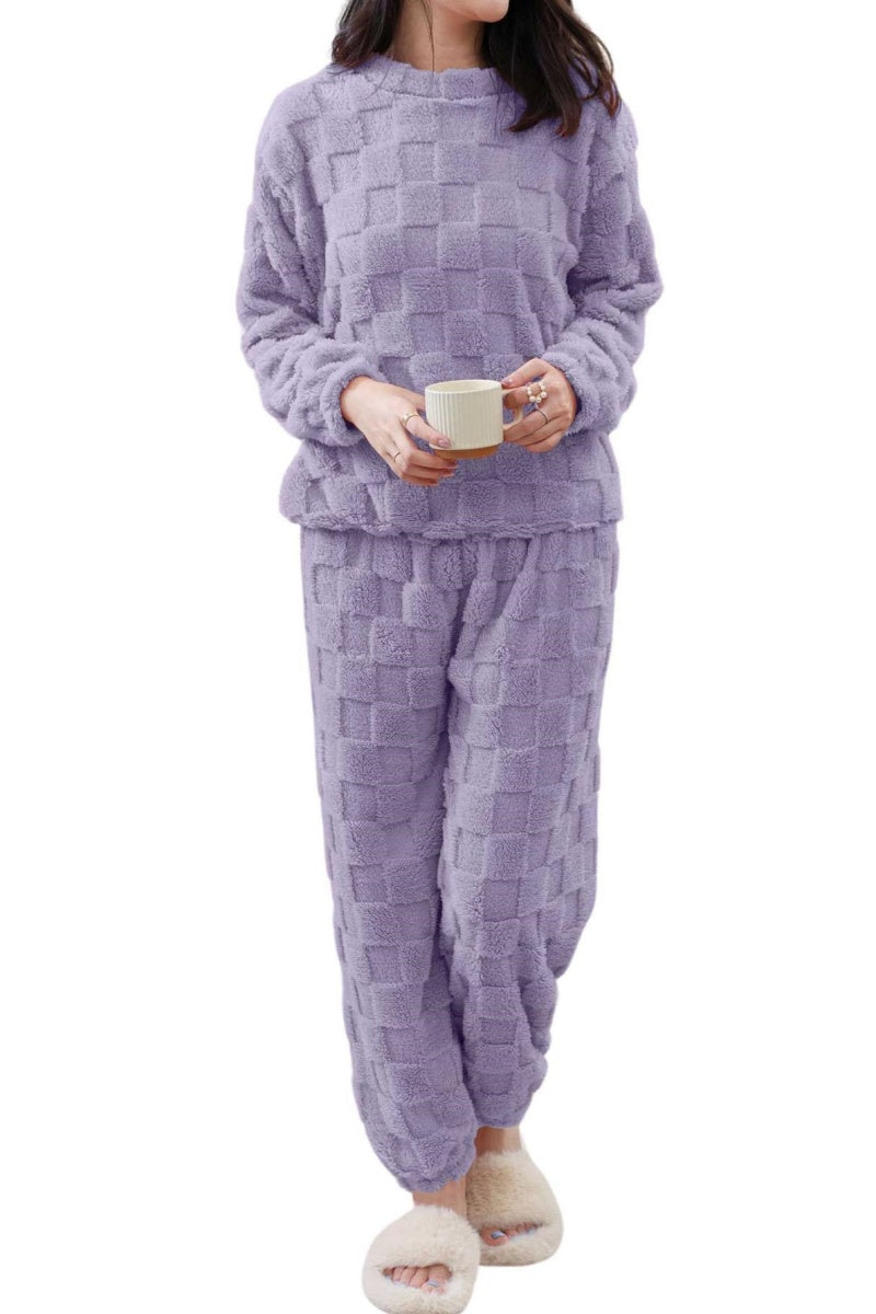 Chouyatou Women's Fluffy Pajamas Set Soft Comfy Fleece Pj Set 2 Piece Loungewear Winter Warm Sleepwear