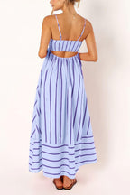 Chouyatou Women's Striped Back Smocked Maxi Dress Sexy Spaghetti Strap Cut Out Flowy Swing Long Dress