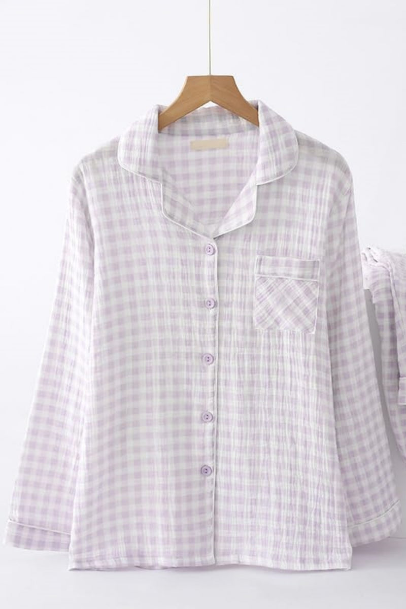 Chouyatou Cotton Pajama Sets Long Sleeve Button Down Shirt and Pants Sleepwear 2 Piece Gingham Pj Set