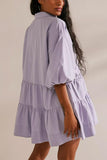 Chouyatou Women's Summer Puff Sleeve Tiered Tunic Babydoll Dress Cute Mini Button Down Shirt Dress