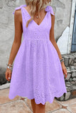 Chouyatou Women's Sexy Spaghetti Strap Eyelet Lace Babydoll Dress A Line Beach Party Short Sun Dress