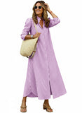 CHOUYATOU Women's Summer 3/4 Sleeve Striped Maxi Long Shirt Dress Boho Ruffled Button Down Beach Dress