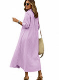 CHOUYATOU Women's Summer 3/4 Sleeve Striped Maxi Long Shirt Dress Boho Ruffled Button Down Beach Dress