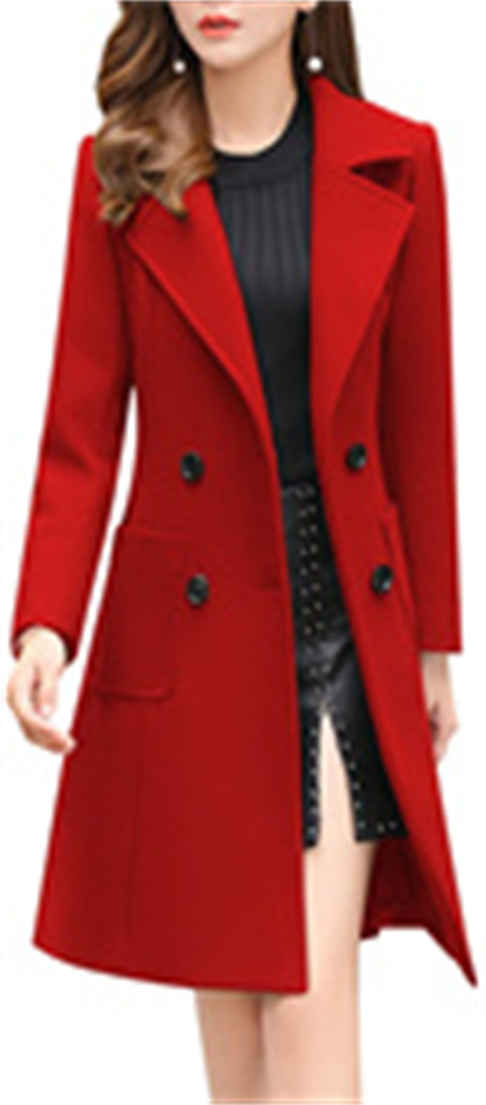 Chouyatou Women Elegant Notched Collar Double Breasted Wool Blend Over Coat