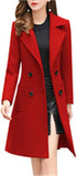 Chouyatou Women Elegant Notched Collar Double Breasted Wool Blend Over Coat