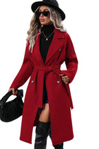 Chouyatou Womens Long Wool Pea Coat Notched Lapel Double Breasted Trench Coat Winter Warm Overcoat with Belt